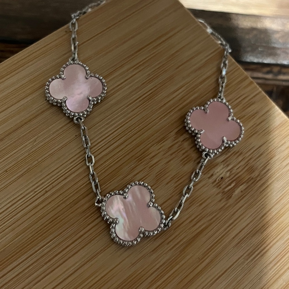 925 silver  Clover pink Charm Bracelet 7.5 in NEW - Picture 9 of 11